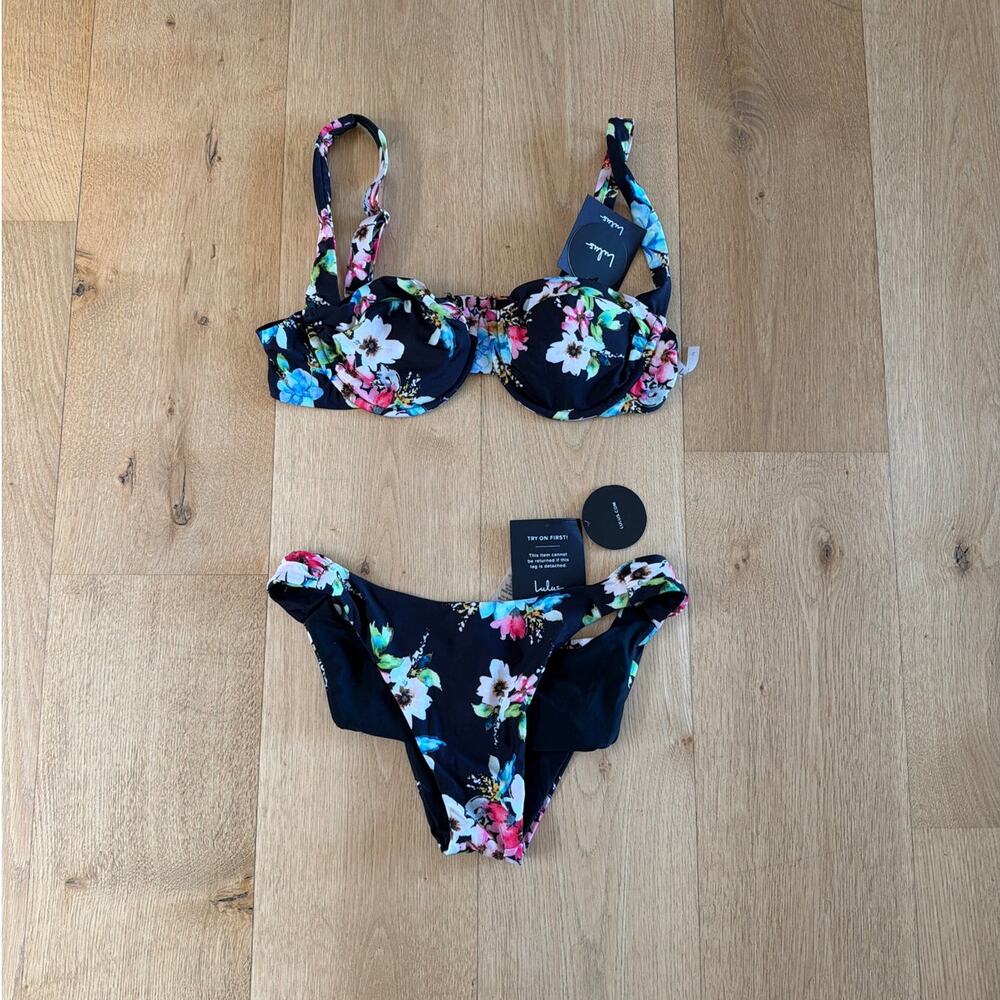 Lulu's Bikini Top Lorne & Bottoms Uvita Size L Black Multi